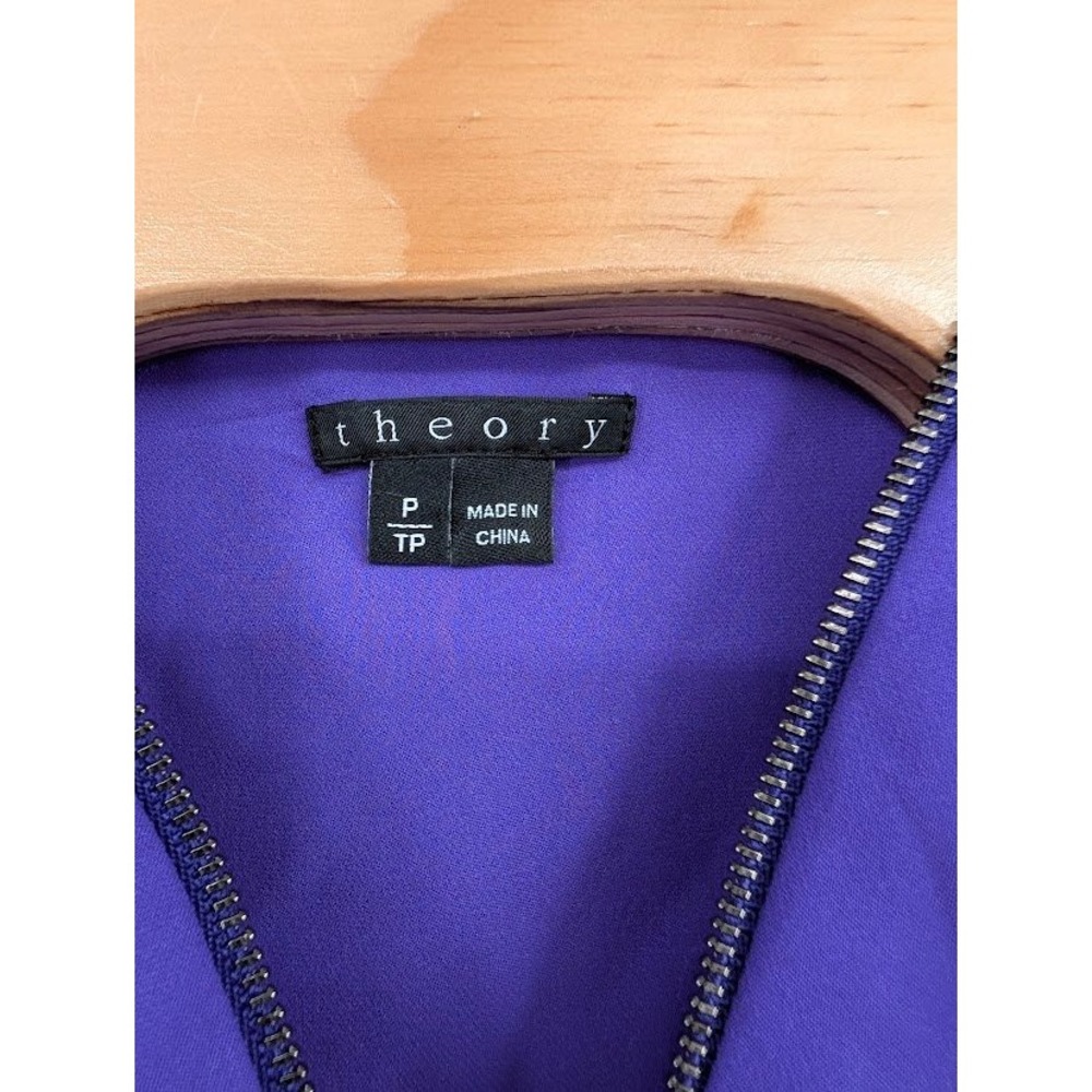 Theory Silk Zip Front V-Neck Blouse Purple 3/4 Sleeve Women's Petite Top - Picture 3 of 5